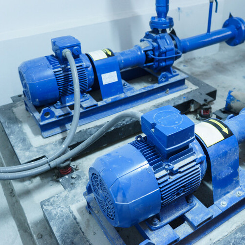 a pair of blue plumbing pumps